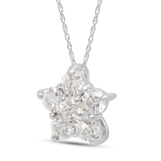1/2 Carat Lab Created Moissanite Diamond Flower Pendant Necklace In 925 Sterling Silver (0.50 Cttw)