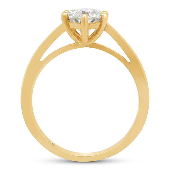 1 Carat 6.5MM Round Cut Lab Created Moissanite Diamond Solitaire Engagement Wedding Promise Ring in 10K or 14K Solid Gold