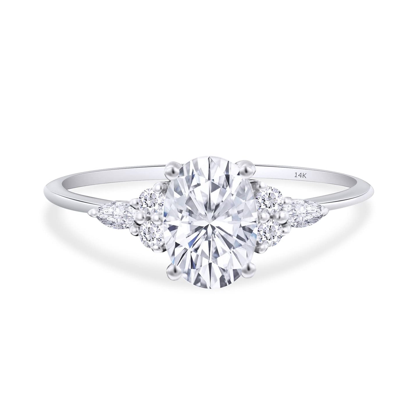 3 Carat Center 10X8MM Oval, Marquise & Round Cut Lab Created Moissanite Diamond Solitaire Engagement Ring In 10K Or 14K Solid Gold