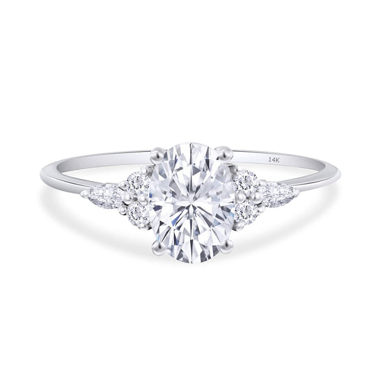 3 Carat Center 10X8MM Oval, Marquise & Round Cut Lab Created Moissanite Diamond Solitaire Engagement Ring In 10K Or 14K Solid Gold