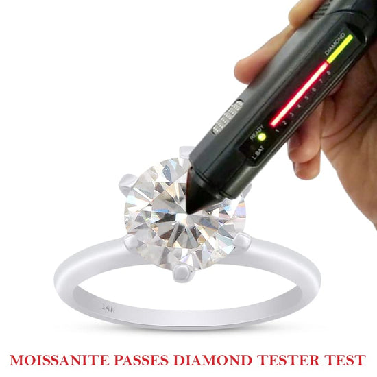 1 3/4 Carat 8.5MM Round Cut Lab Created Moissanite Diamond Solitaire Engagement Promise Ring for Women in 10K or 14K Solid Gold (1.75 Cttw)