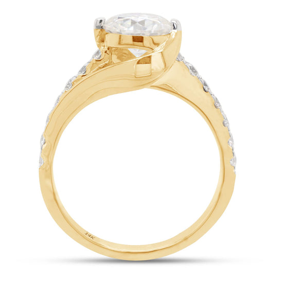 Load image into Gallery viewer, 1.60 Carat Round Cut Lab Created Moissanite Diamond Bypass Solitaire Engagement Ring in 10K or 14K Solid Gold
