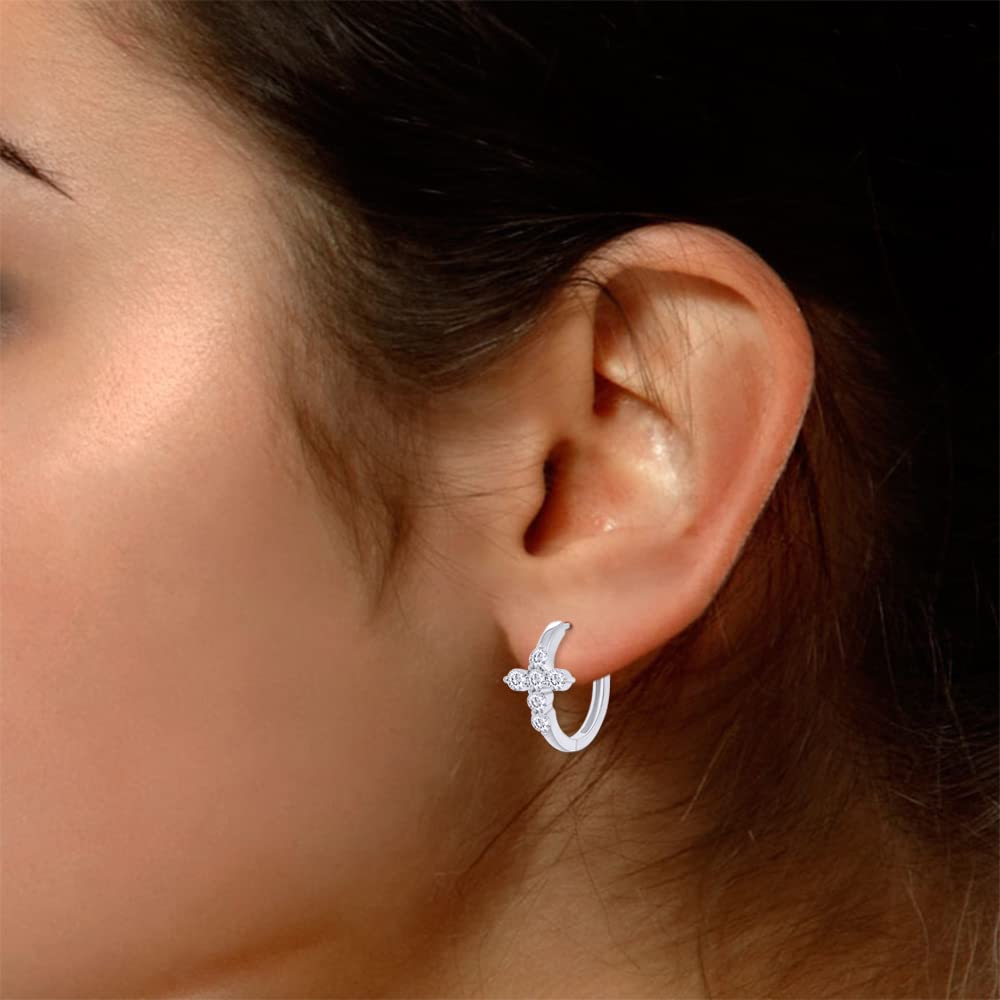 1 Carat Round Cut Lab Created Moissanite Diamond Cross Huggie Hoop Earrings In 925 Sterling Silver (1 Cttw)