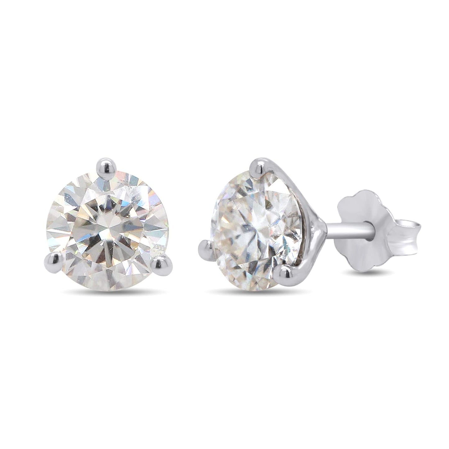 6.5MM Round Cut Lab Created Moissanite Diamond Solitaire Stud Earrings In 10K Or 14K Solid Gold (1.80 Cttw)