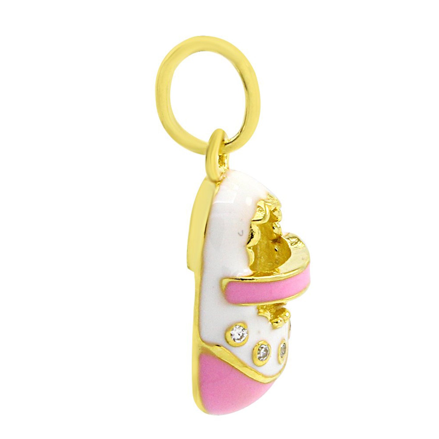 Load image into Gallery viewer, Jewelry Baby Bootie Mary Jane Shoe White &amp;amp; Pink Enamel Only Charm Pendant In 925 Sterling Silver
