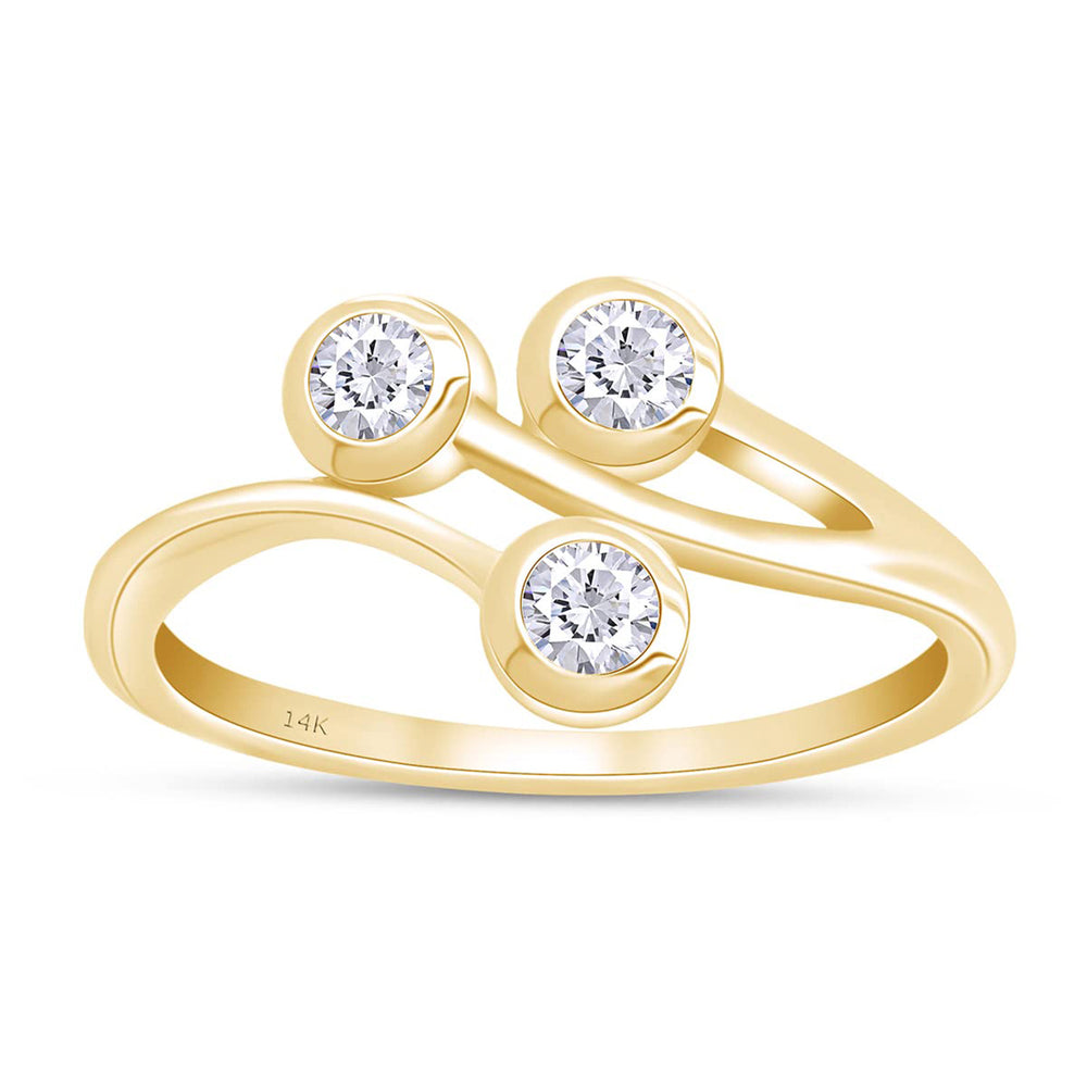 
                      
                        Round Shape Lab Created Moissanite Diamond 3-Stone Bypass Engagement Ring In 14k Solid Gold (0.30 Cttw)
                      
                    