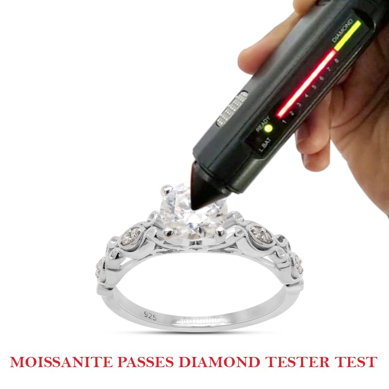 6MM Round Cut Lab Created Moissanite Diamond Solitaire Filigree Engagement Wedding Ring in 925 Sterling Silver (0.85 Cttw)