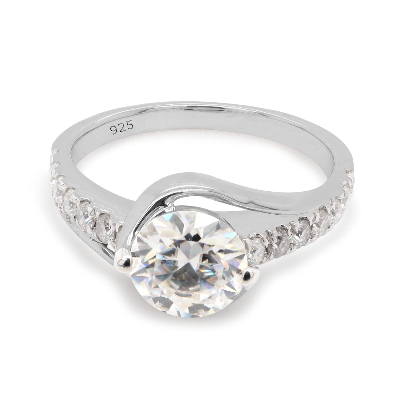 1.60 Carat Round Cut Lab Created Moissanite Diamond Bypass Solitaire Engagement Ring in 925 Sterling Silver