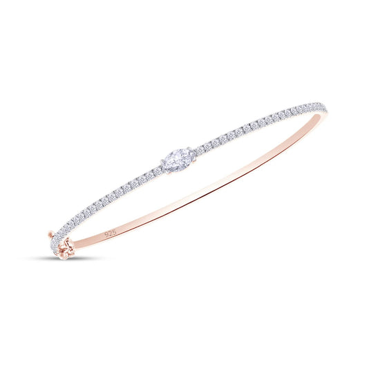 1 Carat Marquise & Round Cut Lab Created Moissanite Diamond Tennis Bangle Bracelet In 925 Sterling Silver
