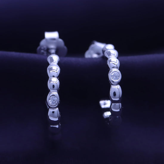 Beaded Huggie Hoop Earrings For Women Round Sparkling White Cubic Zirconia C-Shaped Dainty Hoop Earrings In 14K Gold Over Sterling Silver Jewelry Gift for Women