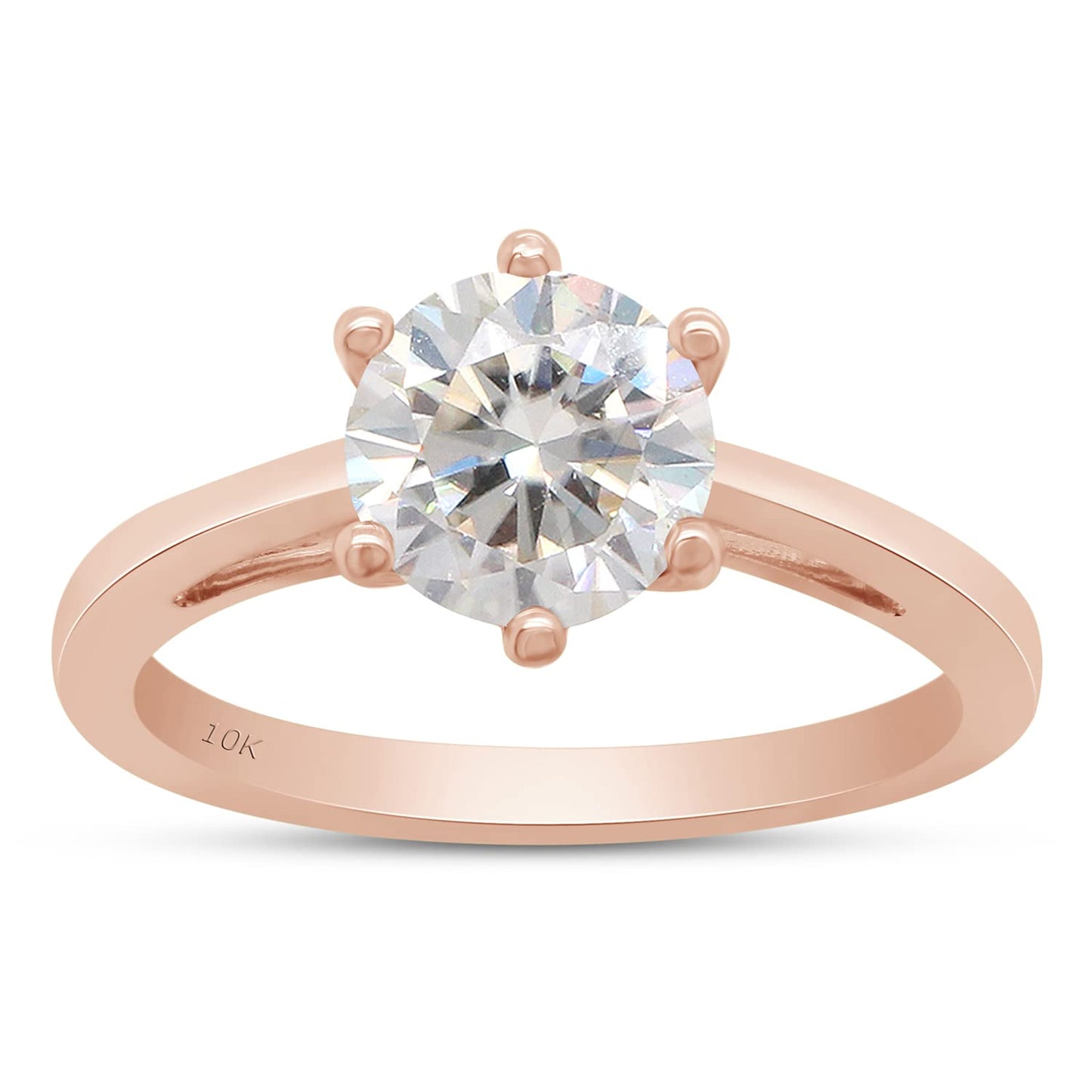 1 Carat 6.5MM Round Cut Lab Created Moissanite Diamond Solitaire Engagement Wedding Promise Ring in 10K or 14K Solid Gold