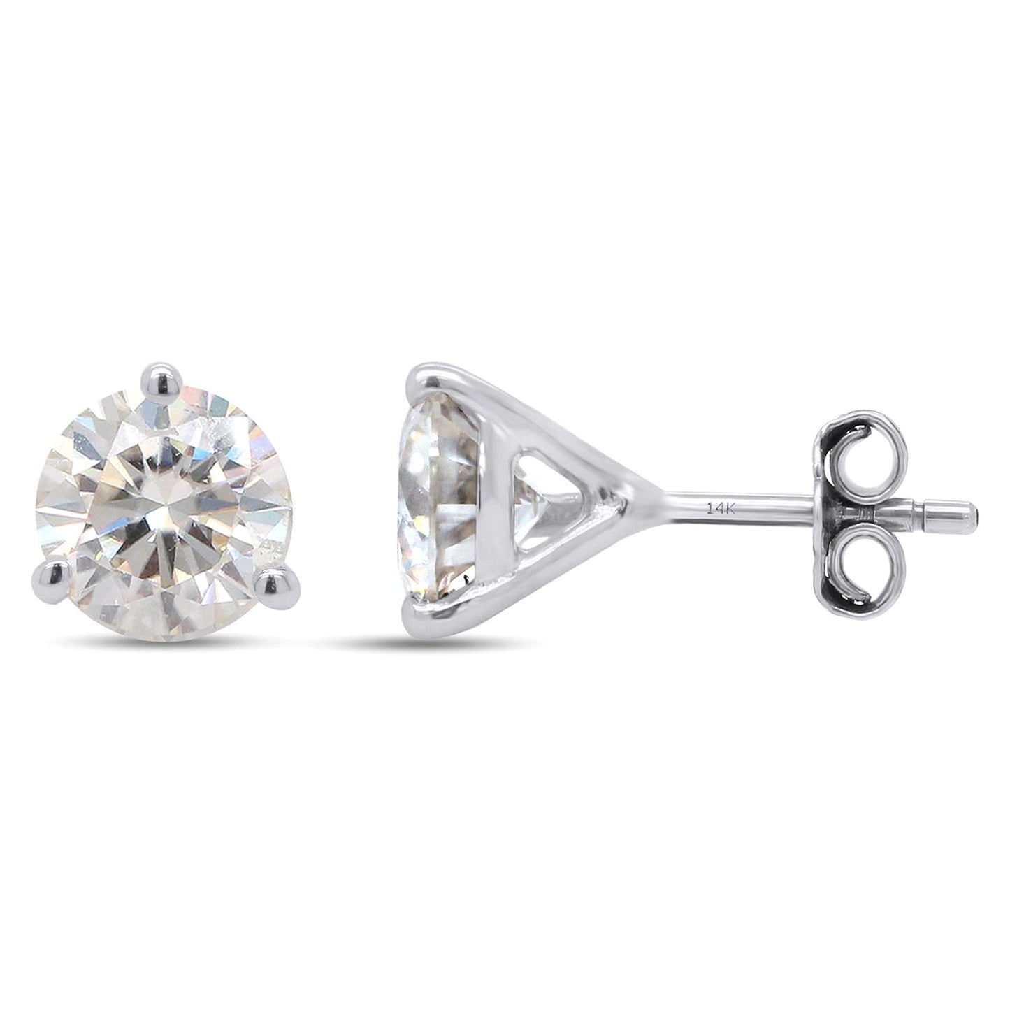 6.5MM Round Cut Lab Created Moissanite Diamond Solitaire Stud Earrings In 10K Or 14K Solid Gold (1.80 Cttw)