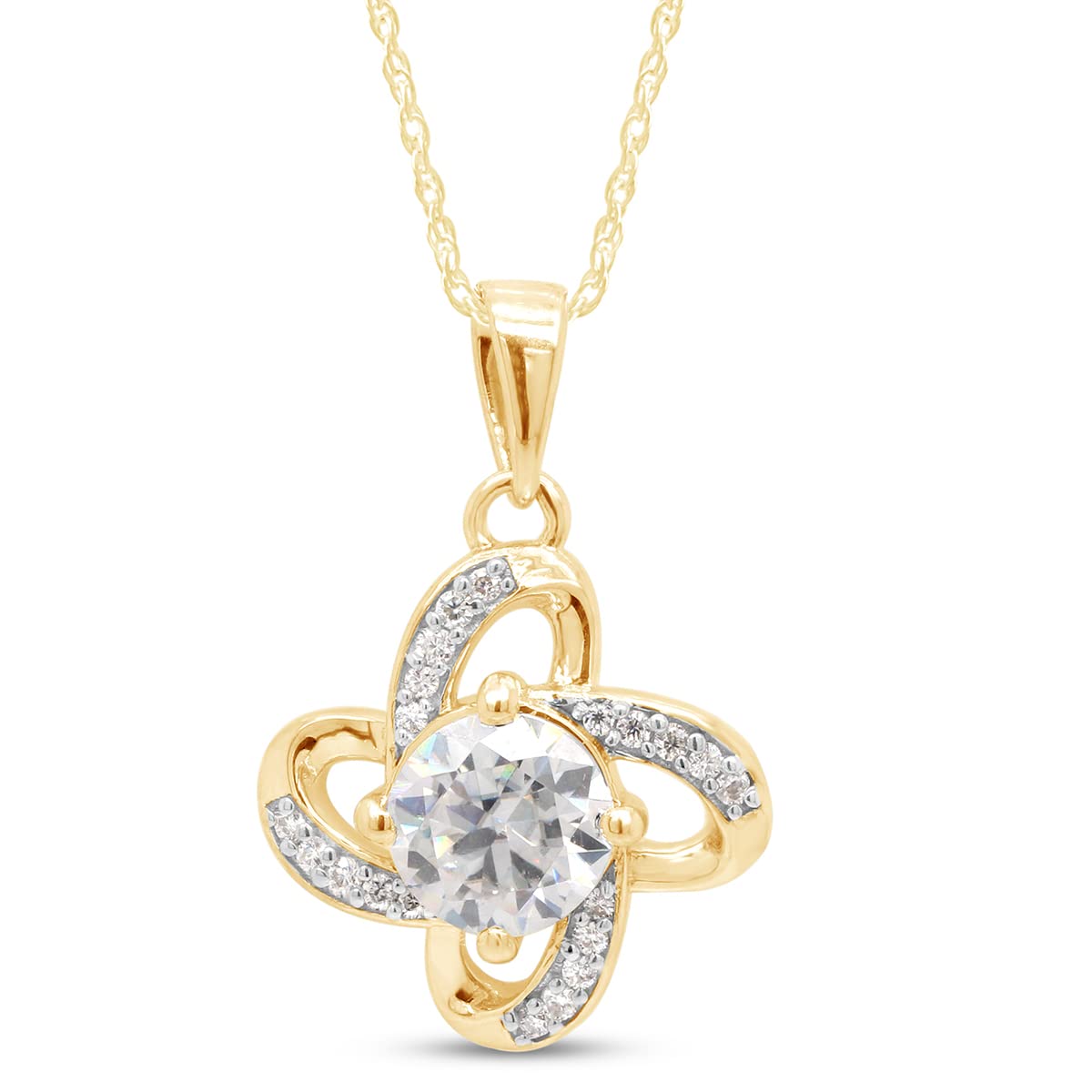6.5MM Center, Round Cut Lab Created Moissanite Diamond Flower Knot Pendant Necklace In 925 Sterling Silver For Women (1 Cttw)
