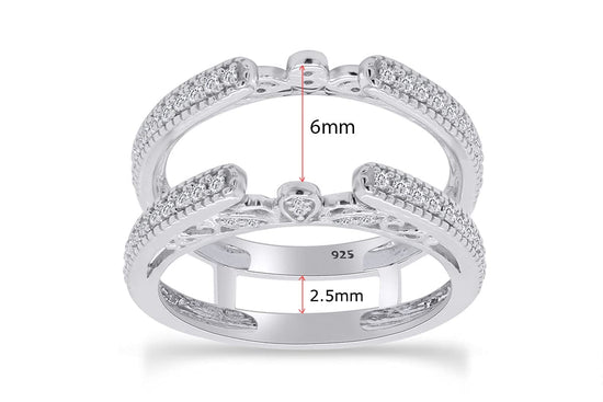 Load image into Gallery viewer, Round White Cubic Zirconia Millgrain Cathedral Ring Enhancer Guard For Women In 925 Sterling Silver
