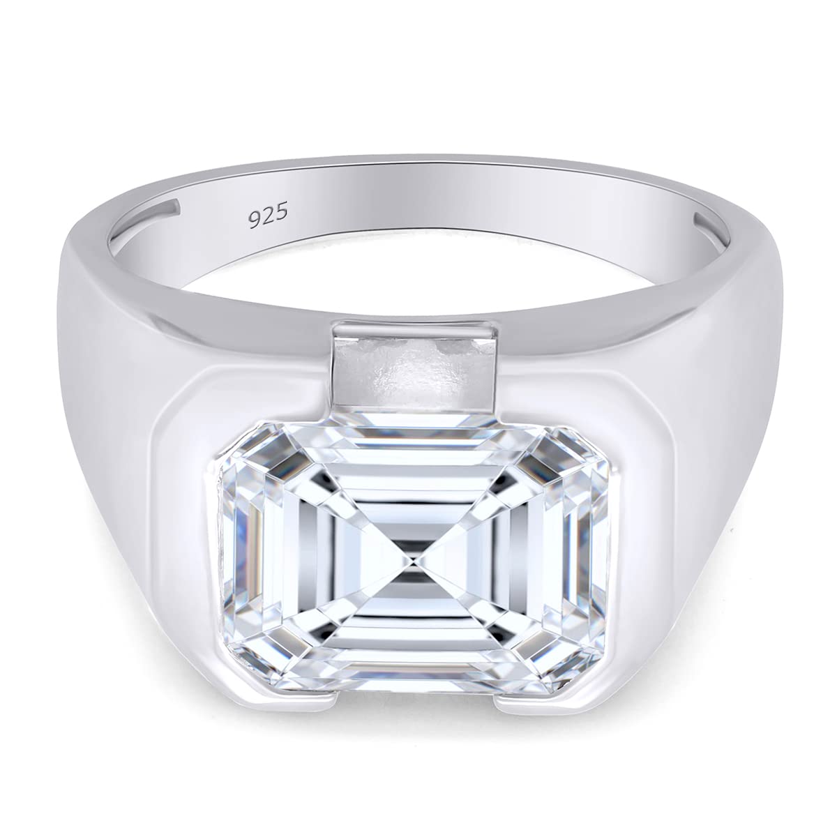 3.50 Cttw Emerald Cut Lab Created Moissanite Diamond Solitaire Signet Engagement Ring In 925 Sterling Silver For Men