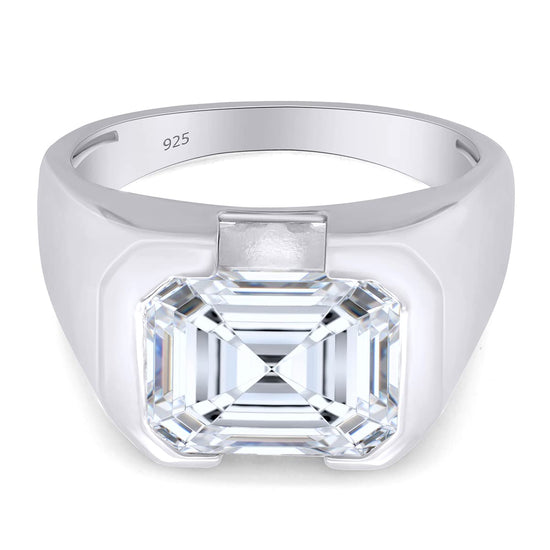 Load image into Gallery viewer, 3.50 Cttw Emerald Cut Lab Created Moissanite Diamond Solitaire Signet Engagement Ring In 925 Sterling Silver For Men
