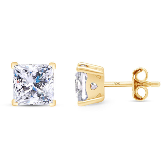Princess Cut Lab Created Moissanite Diamond Solitaire Stud Earrings In 925 Sterling Silver (1.75 Cttw)