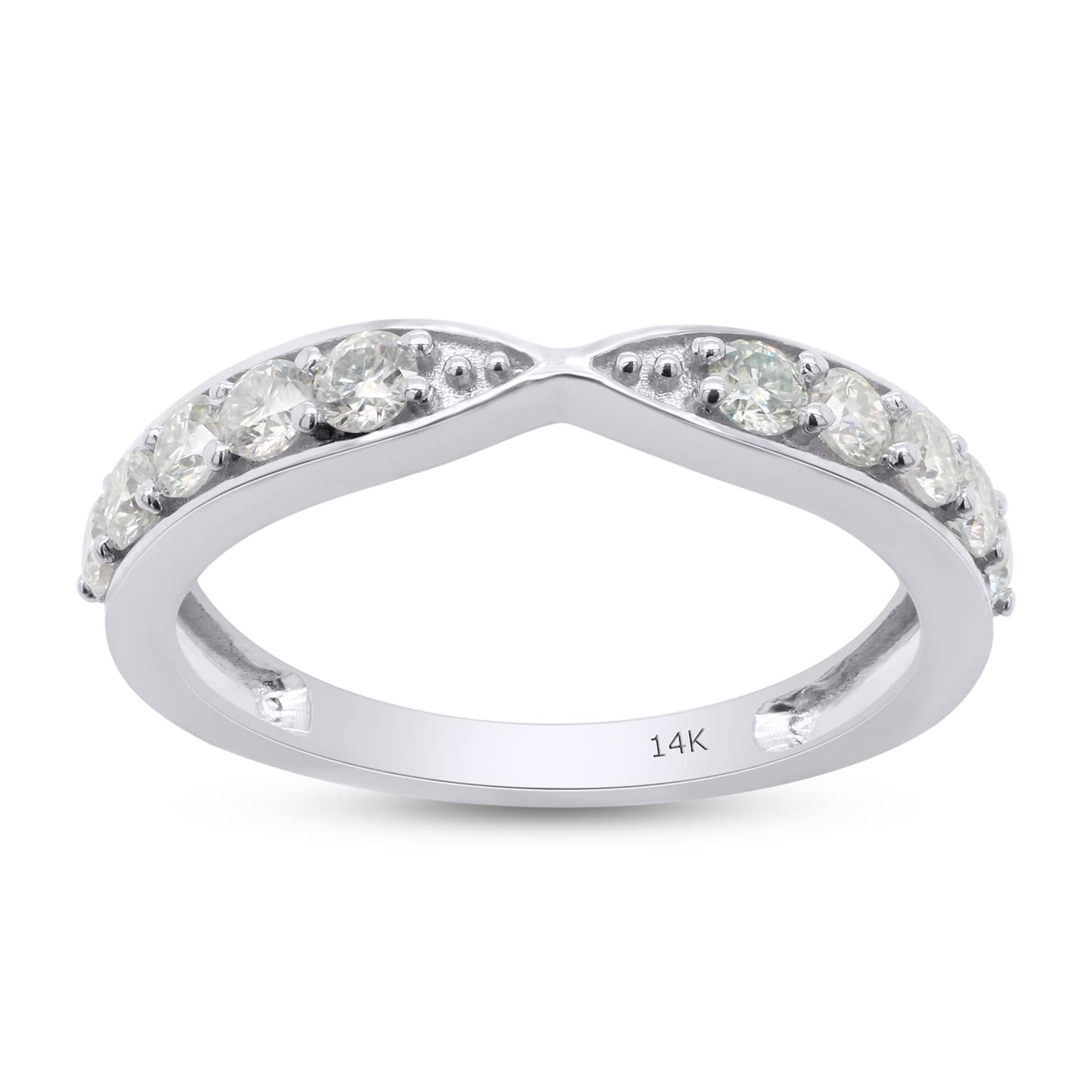 1/2 Carat Round Cut Lab Created Moissanite Diamond 2.3MM Width Half Eternity Wedding Band Ring In 10K Or 14K Solid Gold (0.50 Cttw)
