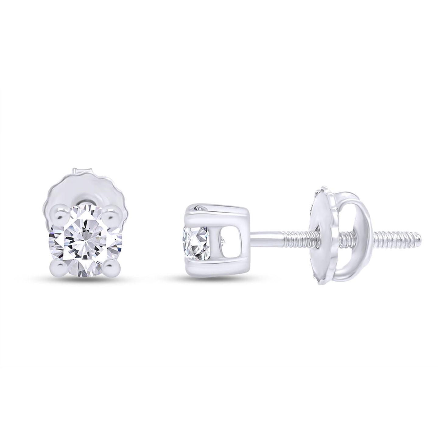 0.08ct to 1/2ct Lab Grown Diamond Round Stud Earrings for Women in 14k Gold (G-H Color, SI-I Clarity) Prong Set Round Cut Screw Back Studs