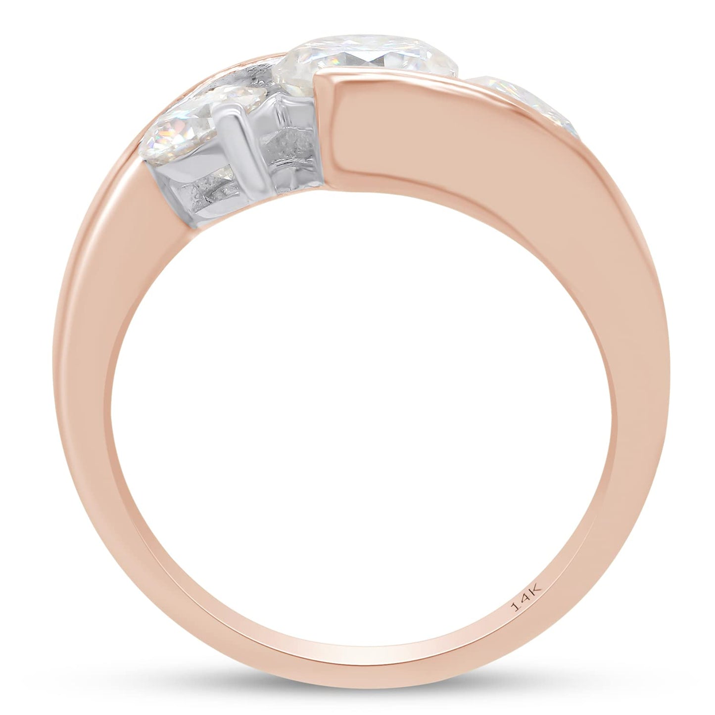1 3/4 Carat Round Cut Lab Created Moissanite Diamond 3 Stone Bridal Engagement Bypass Promise Ring for Women in 10K or 14K Solid Gold (1.75 Cttw)
