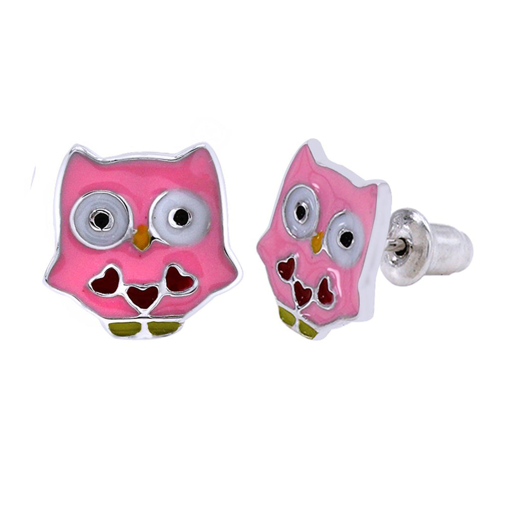 
                      
                        Jewelry Pink & Red Enamel Owl Stud Earrings in 14k Gold Over Sterling Silver
                      
                    