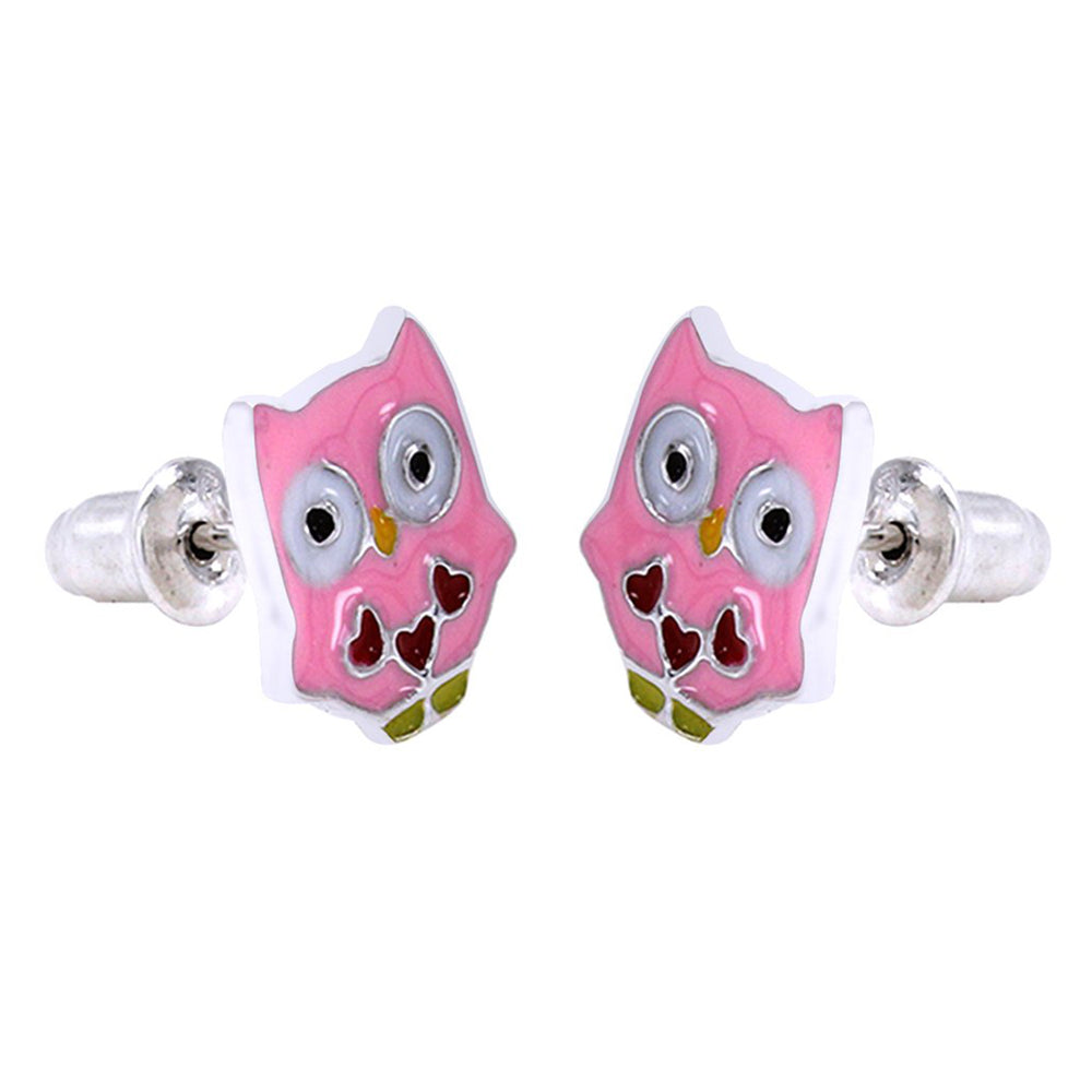 
                      
                        Jewelry Pink & Red Enamel Owl Stud Earrings in 14k Gold Over Sterling Silver
                      
                    