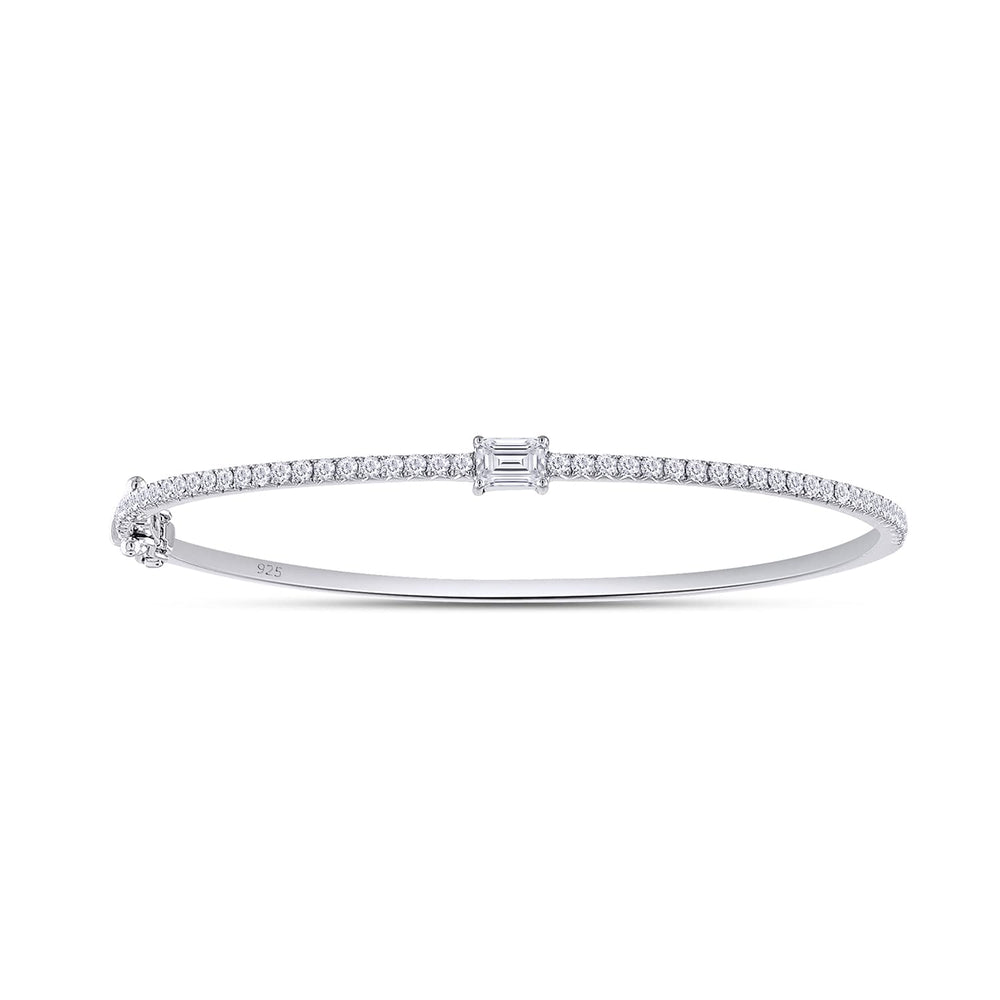 1.65 Cttw Emerald & Round Cut Lab Created Moissanite Diamond Tennis Bangle Bracelet In 925 Sterling Silver