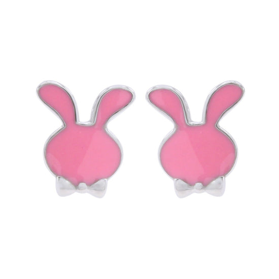 Load image into Gallery viewer, Jewelry Enamel Easter Bunny Rabbit Stud Earrings 14k Gold Over Sterling Silver
