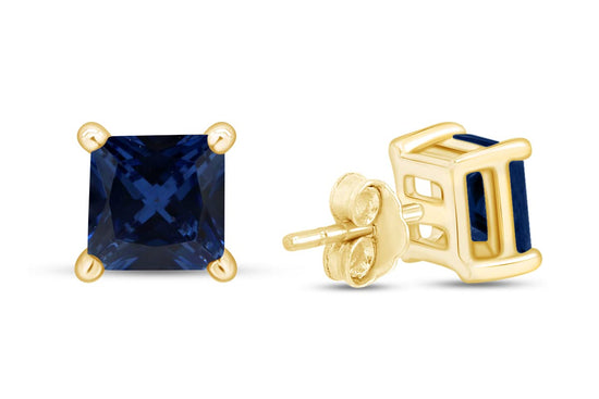 Princess Cut Simulated Tanzanite Martini Stud Earrings For Womens In 925 Sterling Silver