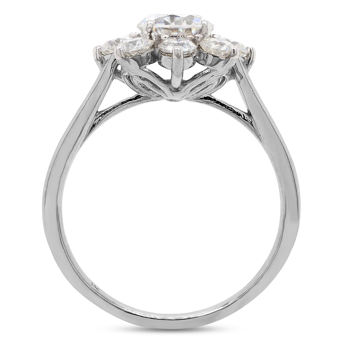 1.50 Carat 6MM Round Cut Lab Created Moissanite Diamond Halo Flower Engagement Ring for Women in 10K or 14K Solid Gold