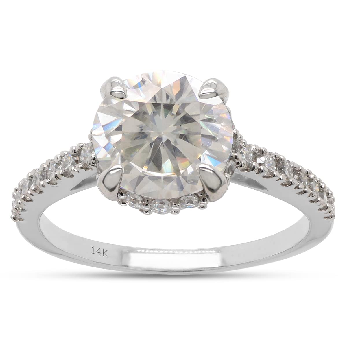 8.5MM Round Cut Lab Created Moissanite Diamond Solitaire Engagement Promise Ring in 10K or 14K Solid Gold (1.80 Cttw)