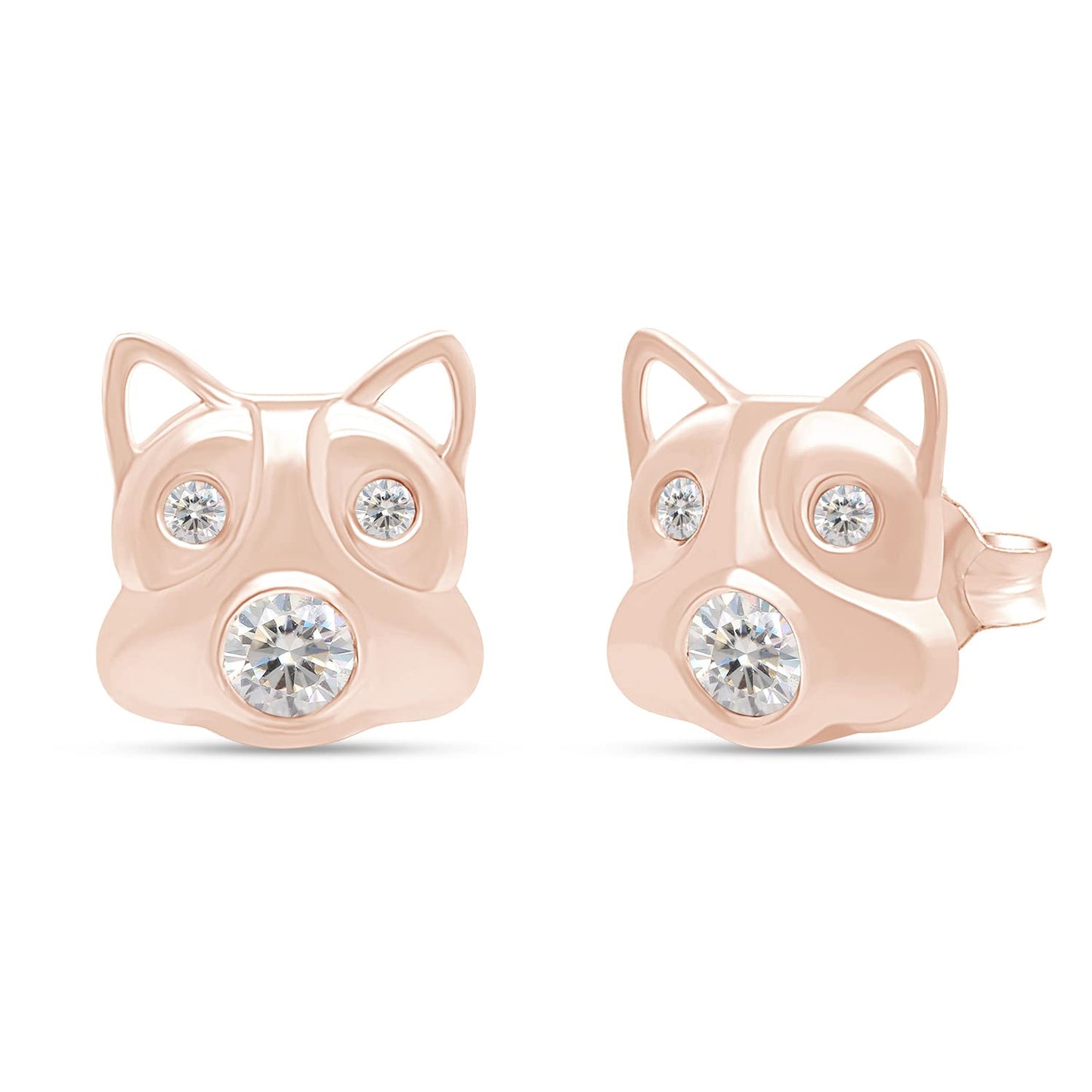 1/5 Carat Round Cut Lab Created Moissanite Diamond Push Back Pig Face Stud Earrings In 925 Sterling Silver With 10k Gold Post (0.20 Cttw)