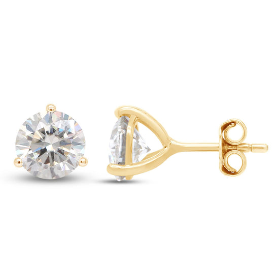 2 Carat 6.5MM Round Cut Lab Created Moissanite Diamond Solitaire Stud Earrings In 10K Or 14K Solid Gold Jewelry For Women