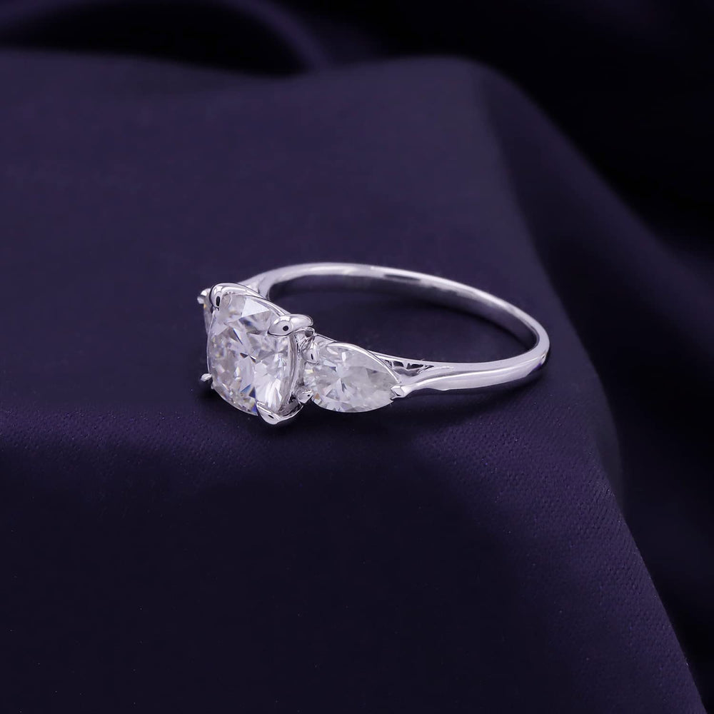 
                      
                        2.40 Carat Cushion & Pear Cut Lab Created Moissanite Diamond 3-Stone Engagement Ring In 925 Sterling Silver
                      
                    