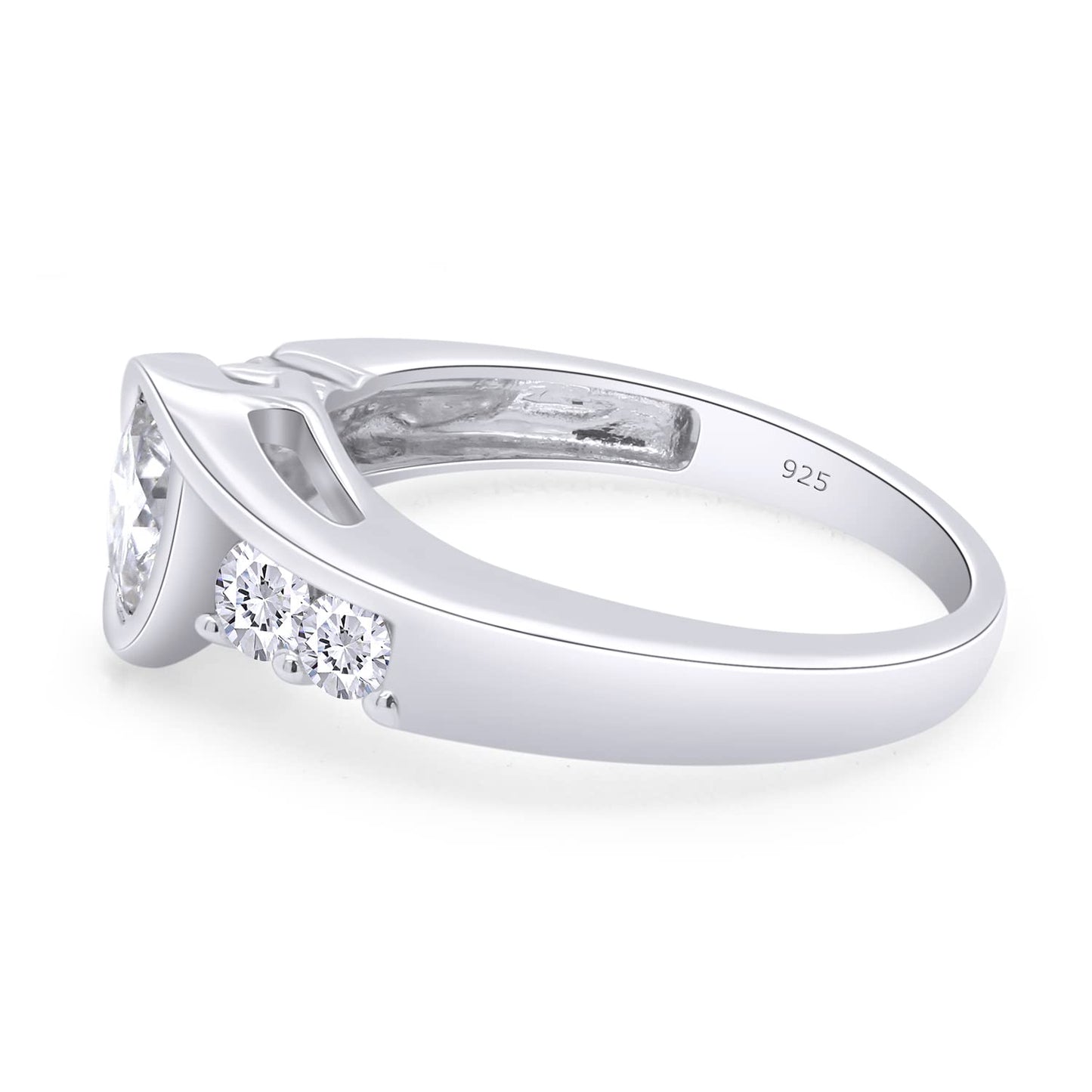 1 Carat Center 6MM Round Cut Lab Created Moissanite Diamond Solitaire 5 Stone Swirl Engagement Ring for Women In 925 Sterling Silver