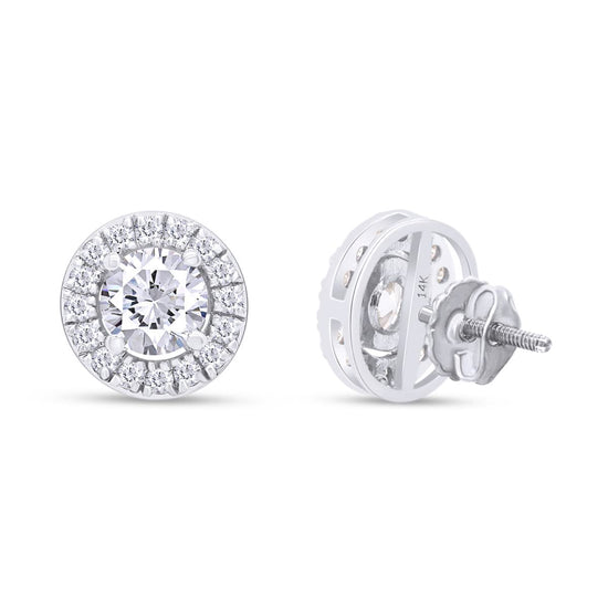 1.60 Carat Round Cut Lab Created Moissanite Diamond Halo Stud Earrings In 10k Or 14k Solid Gold Jewelry For Women