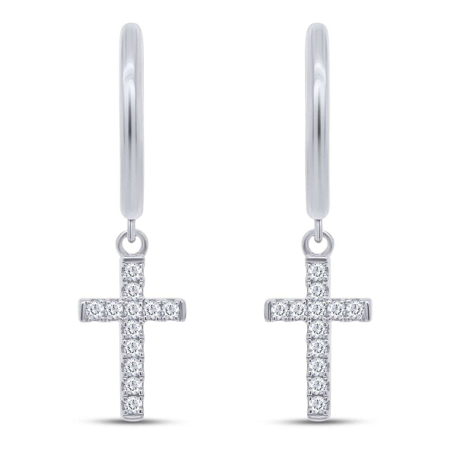 1/5 Carat Lab Created Moissanite Diamond Huggies Cross Drop Earrings In 925 Sterling Silver (0.20 Cttw)