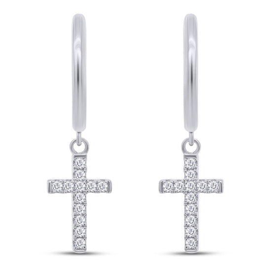 1/5 Carat Lab Created Moissanite Diamond Huggies Cross Drop Earrings In 925 Sterling Silver (0.20 Cttw)