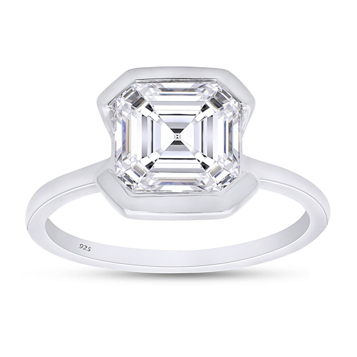 7.5MM Asscher Cut Lab Created Moissanite Diamond Solitaire Engagement Ring In 925 Sterling Silver Jewelry For Women (2 Cttw)