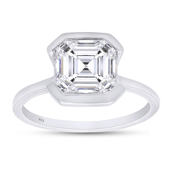 7.5MM Asscher Cut Lab Created Moissanite Diamond Solitaire Engagement Ring In 925 Sterling Silver Jewelry For Women (2 Cttw)