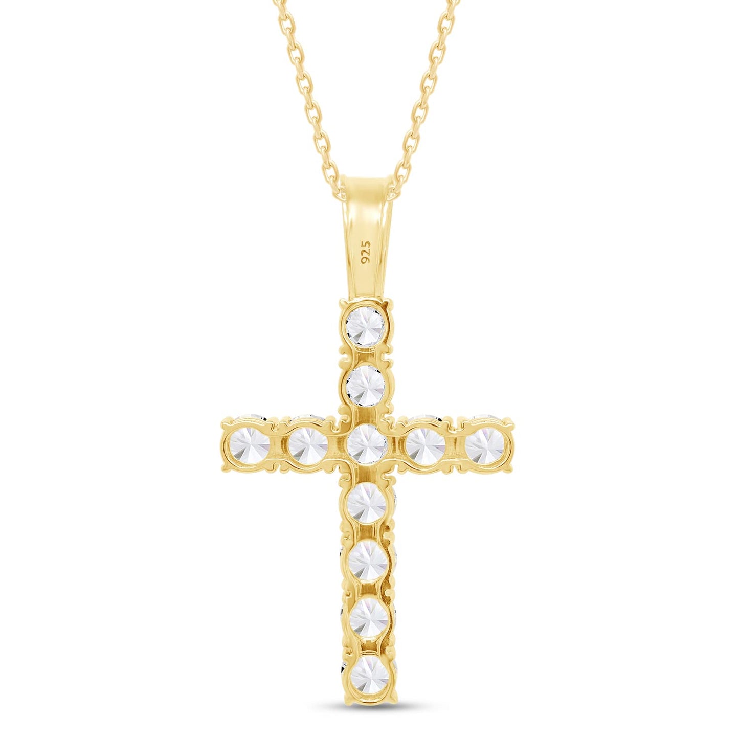 5 Carat Round Cut Lab Created Moissanite Diamond Tennis Cross Pendant Necklace In 925 Sterling Silver (5 Cttw)