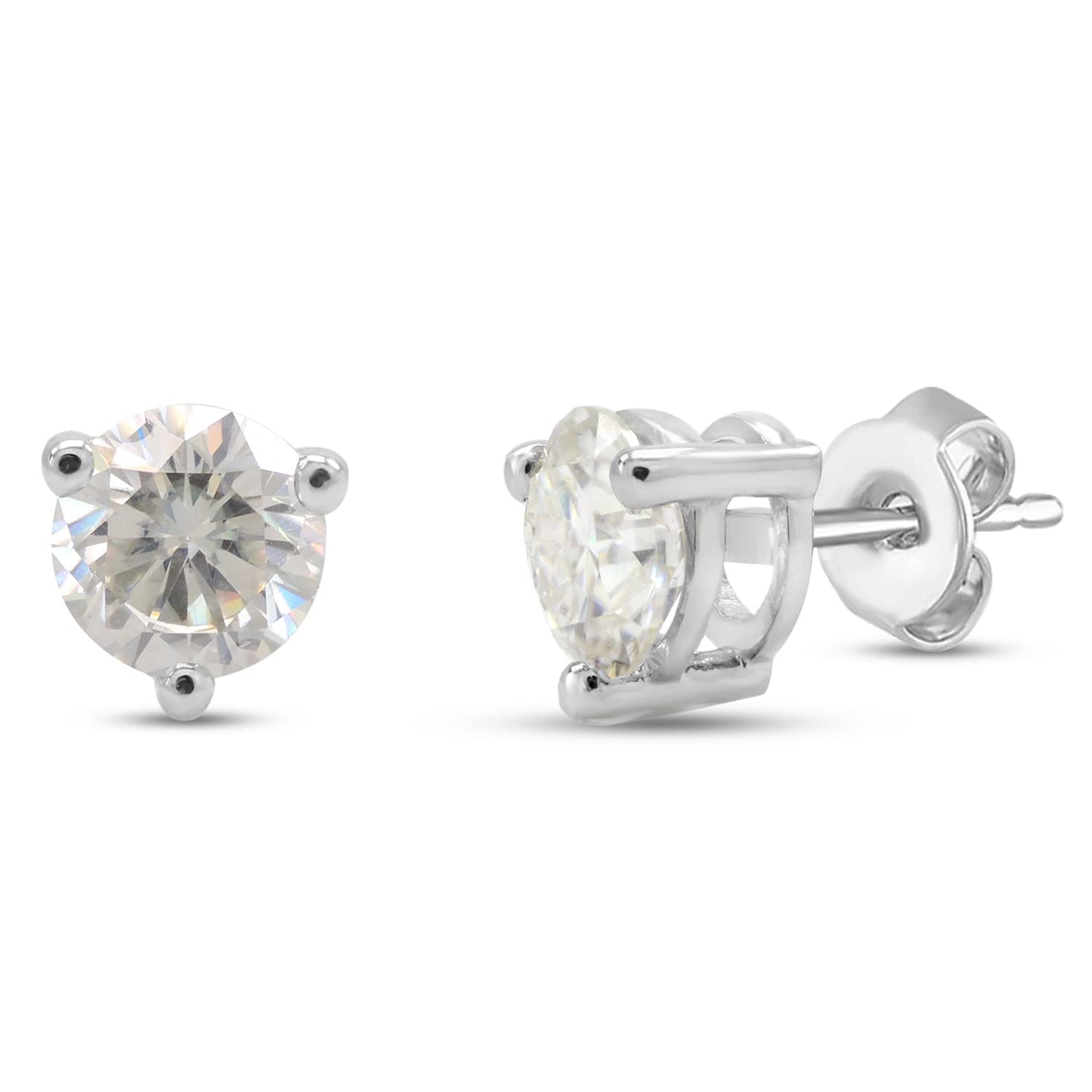 1 1/2 Carat 6MM Round Cut Lab Created Moissanite Diamond Solitaire Stud Earrings In 10K Or 14K Solid Gold (1.50 Cttw)