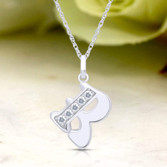 Load image into Gallery viewer, 1/5 Carat Round Cut Lab Created Moissanite Diamond Initial Letter &amp;quot;R&amp;quot; Pendant Necklace In 925 Sterling Silver (0.20 Cttw)
