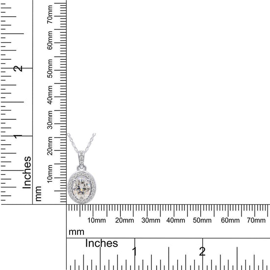 1 1/2 Carat 6X8MM Oval & Round Lab Created Moissanite Diamond Halo Pendant Necklace in 10K or 14K Solid Gold For Women (1.50 Cttw)