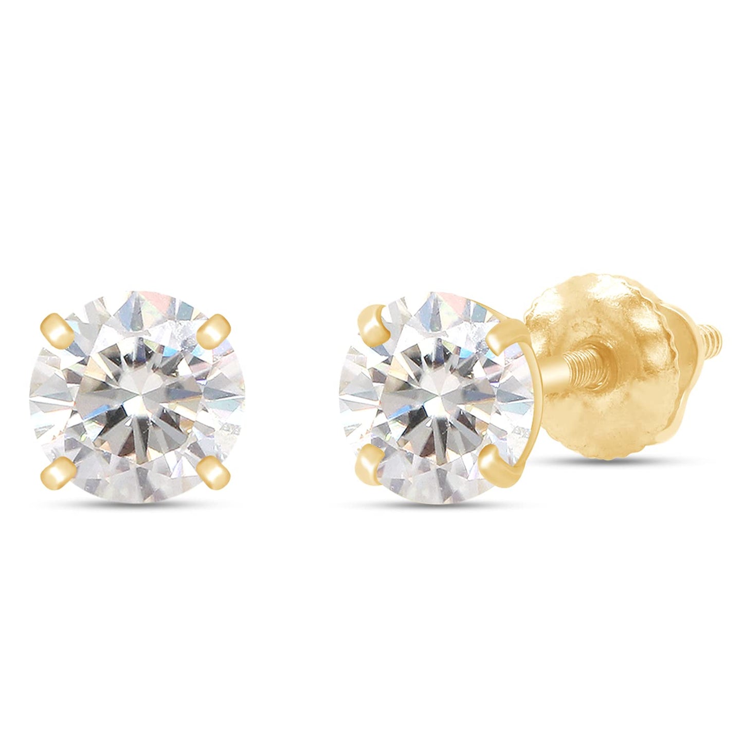 Load image into Gallery viewer, 4/5 Carat Lab Created Moissanite Diamond Screw Back Solitaire Stud Earrings in 10K or 14K Solid Gold For Women (0.80 Cttw)
