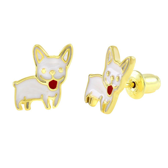 Jewelry Enamel Dog Stud Earrings 925 Sterling Silver