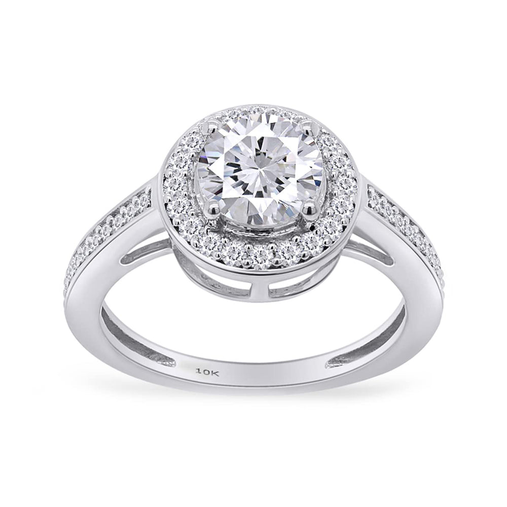 
                      
                        Round Shape Lab Created Moissanite Diamond Halo Engagement Ring in 10k Solid Gold (1.00 Cttw)
                      
                    