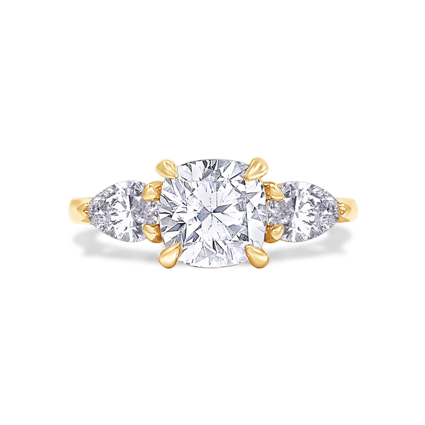 2.40 Carat Cushion & Pear Cut Lab Created Moissanite Diamond 3-Stone Engagement Ring In 925 Sterling Silver
