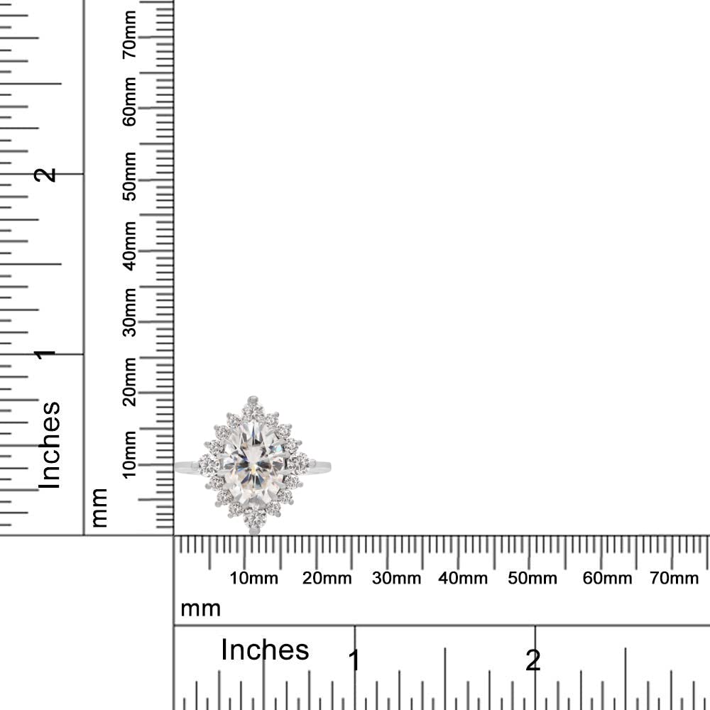3.10 Carat Center 8X10MM Oval & Round Cut Lab Created Moissanite Diamond Floral Engagement Ring in 925 Sterling Silver