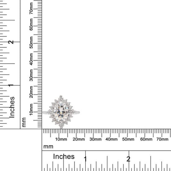 3.10 Carat Center 8X10MM Oval & Round Cut Lab Created Moissanite Diamond Floral Engagement Ring in 925 Sterling Silver